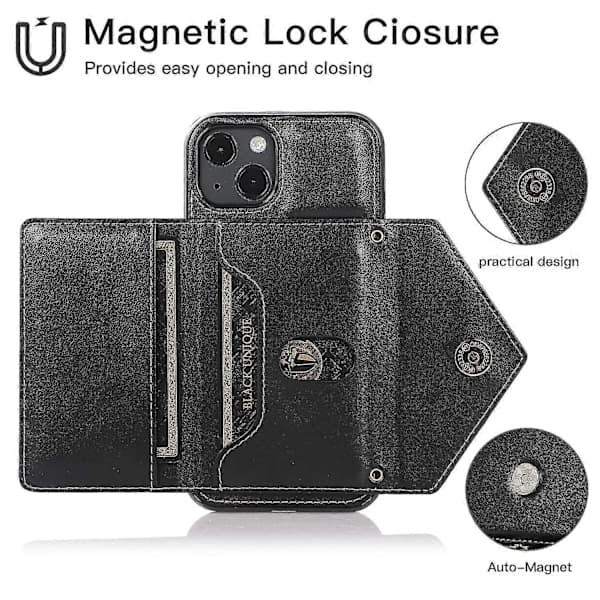 Mobilskal för iPhone 15 Triangeldesign Kortfack Läder+TPU Skydd med Lång Rem