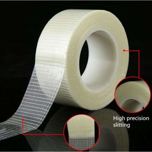 1-pack starkt förstärkt tejp med korsväv, transparent dubbelriktad filamenttejp, glasfiberförstärkt tejp, 50 mm x 50 m