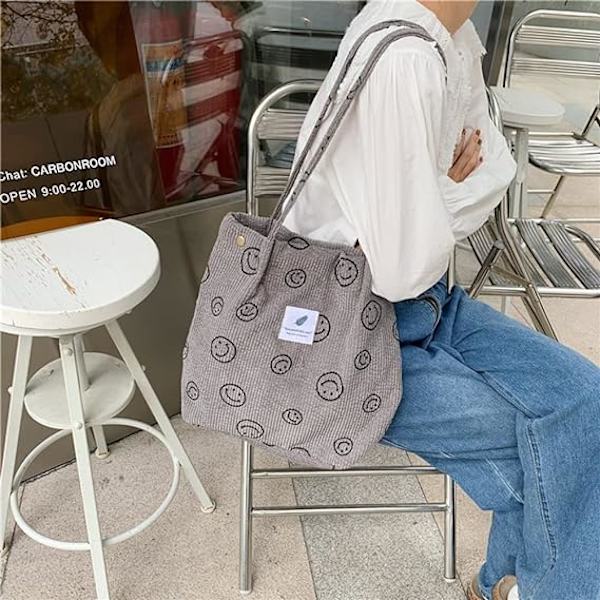 Smiley Face Tote Bag, Corduroy Tote Bag Aesthetic Smiley Cute Tote Bags Handbag Shoulder Bags Teen Girls Trendy Stuff