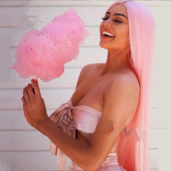 32 tommer 80 cm lange rosa cosplay-parykker for kvinner rett syntetisk hår hel parykk midtre del for fest