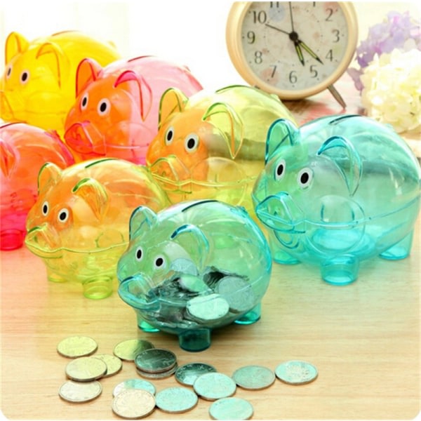 Baby Plastic Piggy Bank Mønter Penge Kontanter Samlebar Sparebøsse Blue