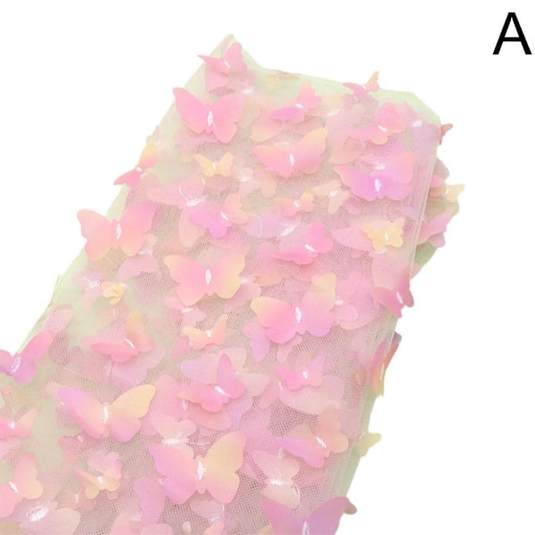 3D Butterfly Lace Stoff Gradient Rosa Blå Tyll Stoff Regnbue Mesh Stoff Gradient Red
