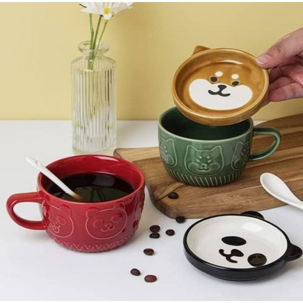 Söt Mugg med Lock, Djur Kaffekopp Te Set, Födelsedagspresenter Alla Hjärtans Dag Mors Dag Påsk Julpresenter (Hund)