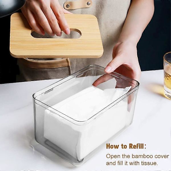 Tissue Box Holder, Tissue Box Covers, Rektangulær Tissue Dispenser Box med Bambuslokk, Tre Tissue Box(L)
