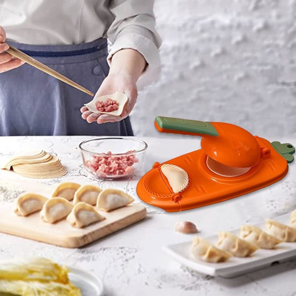 Dumpling Maker, 2 i 1 Dejpresse Sæt, Multifunktionel Manuel Dejmagerforme, Bage Kage Køkken Gadget (Orange)