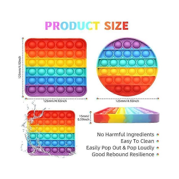 Fidget Leksaker, Regnbågsfärgad Pop Bubble Fidget Sensorisk Leksak, Tjockare Sektion, Högt och Tydligt Ljud, Anti Stress, Distraherar Uppmärksamheten - PUP IT (2-pack) (Röd)