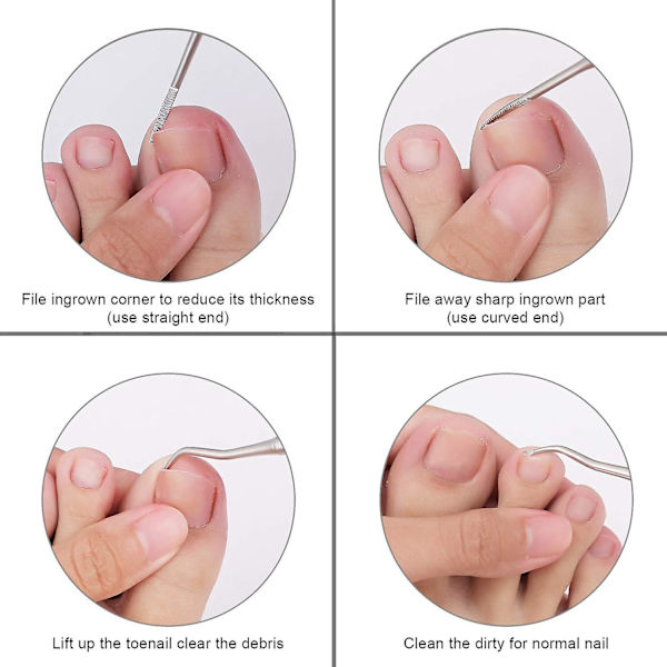 2 st Ingrodda Nagelfil & Lyftverktyg med Förvaringsfodral, Rostfritt Stål Ingrodda Nagelverktyg, dubbelsidigt Professionellt Nagelrengöringsverktyg