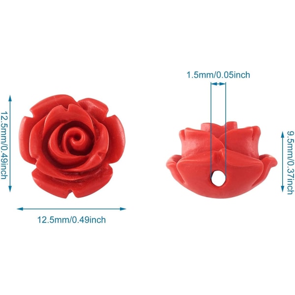 50 st Röd ros Cinnoberpärlor Detalj snidade blomdistanspärlor 12,5 mm rosenblad Länkberlocker Pärlhål: 1,5 mm