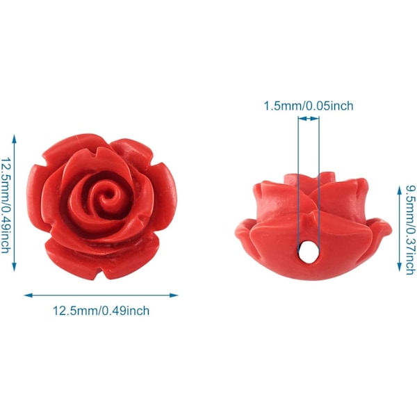 50 st röda rosen cinnoberpärlor detaljerade snidade blompärlor distanspärlor 12,5 mm rosenblad länkar berlocker pärlhål: 1,5 mm