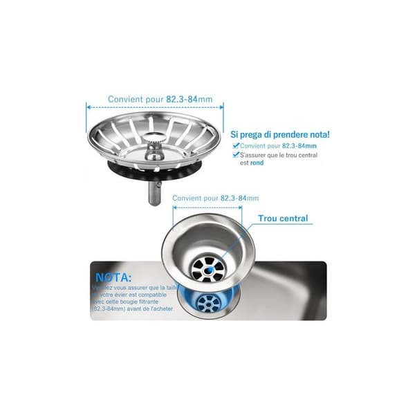 82mm rustfrit stål vaskeprop udskiftning vaskestopper mad afløbsprop/hårfanger - til 82,3-84mm køkkenvaskhul