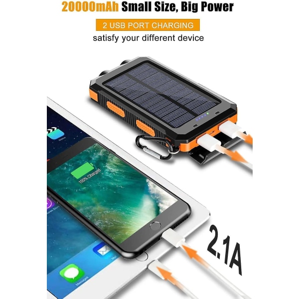 2023, aurinkolaturi 20000mah power vedenpitävä kannettava laturi kahdella 5v USB portilla / ledillä