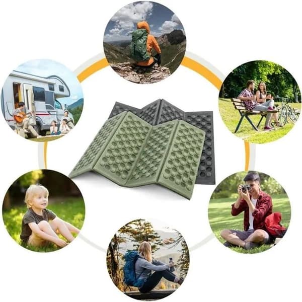 Sæt med 2 foldbare isolerede sædehynder, vandtæt udendørs måtte, vandreture camping, armygrøn