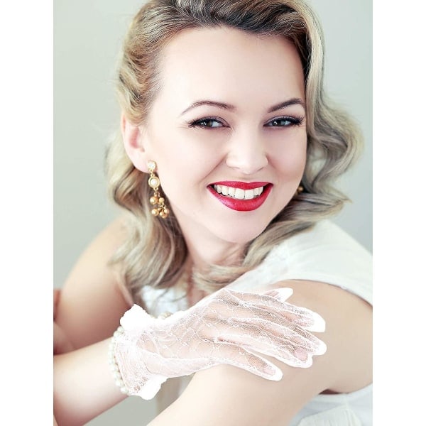 Kvindelige Blonde Handsker Brude Blomster Net Elegante Sommer Bryllup Handsker Te Selskab Opera