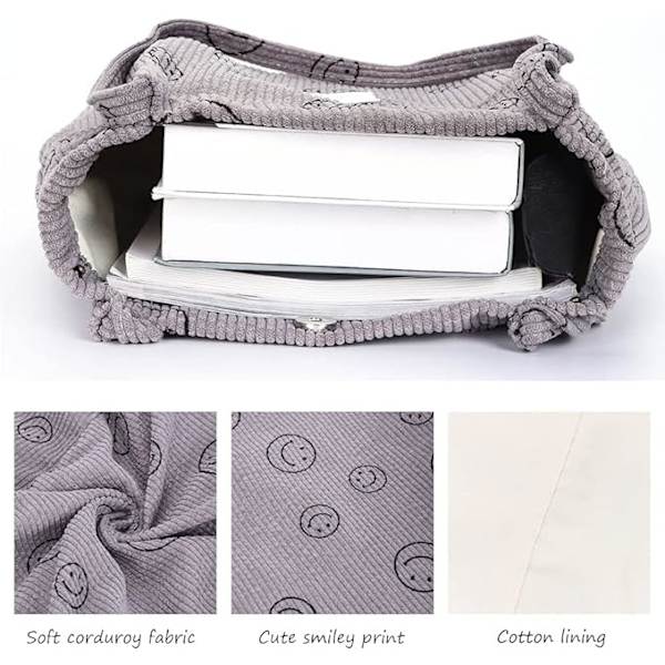 Smiley Face Tote Bag, Corduroy Tote Bag Aesthetic Smiley Cute Tote Bags Handbag Shoulder Bags Teen Girls Trendy Stuff