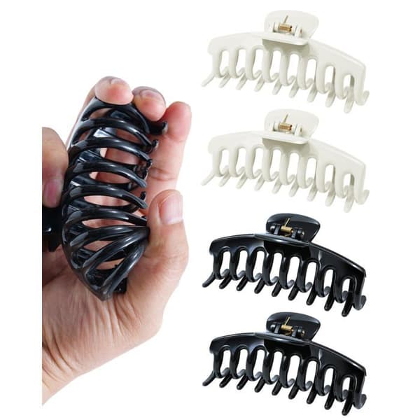Set med 4 flexibla hårklämmor i silikon, halkfria, stora 11 cm flexibla klämmor | Unisex hårklämmor