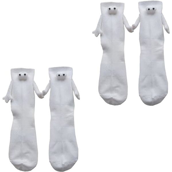 2 Pairs Magnetic Hand Holding Socks, Cute Kawaii Couple 3D Holding Hand Doll Sports Cotton Mid-Tube Socks Men Women