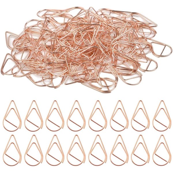 N/A 100 stk. Papirklips, Rosenguld Papirklips, Små Metal Papirklips, Vanddråbe Papirklips, Vanddråbe Formet Papirklips til Bog, Memo, Papir