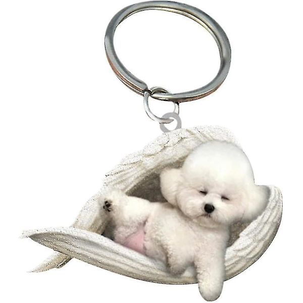 2 st Angel Sovande Hund Akryl Nyckelringar Hängsmycken Heminredning Prydnader Kontorsmaterial Presenter A bichon