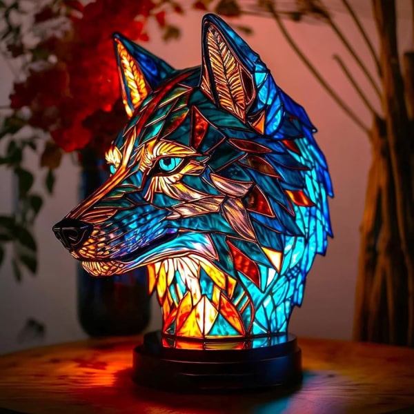 Dyre bordlampe, Dyre bordlampe serie Drage/havskildpadde/løve/delfin/ulv, farvet harpiks Dyrelampe merpeople
