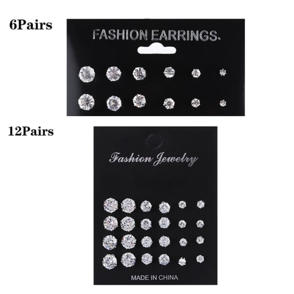 6/12 pairs of earrings set geometric crystal round zircon