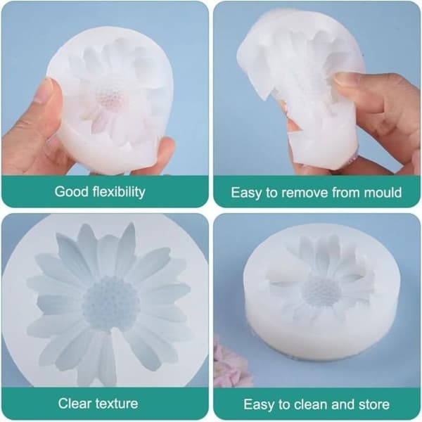 4-delt Daisy Blomst Silikoneform Sæt, 6,9 x 1,8 cm Daisy-formet Silikoneform, 3D Daisy-formede Lysforme