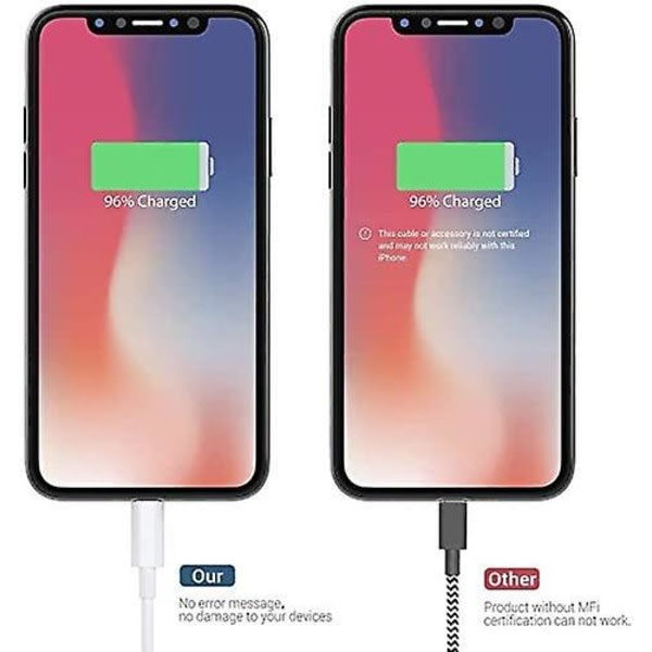 3 st iPhone-laddare 3p2m iPhone Lightning-kabel Ultra Durable Connector för iPhone 13/13 Pro/12/12 Pro Max/11/11 Pro/x/xs/xr/8/8 Plus/7/7 Plus/6s/6s