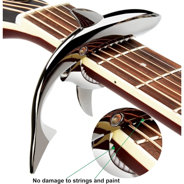 Shark Capo til akustisk guitar Zinklegering Guitar Capo til 4 & 6 & 12 strengeinstrumenter - Sort