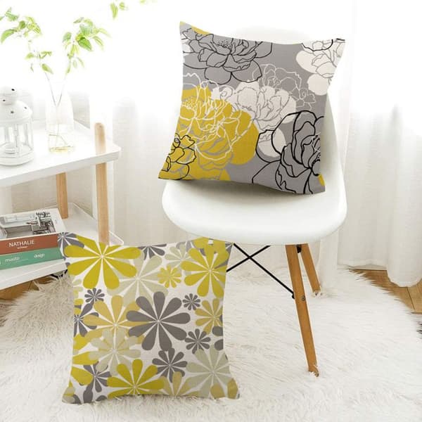 Pudebetræk - Linned - Sæt med 4 - Grå - Firkantet - Boho Mønster - 45x45cm