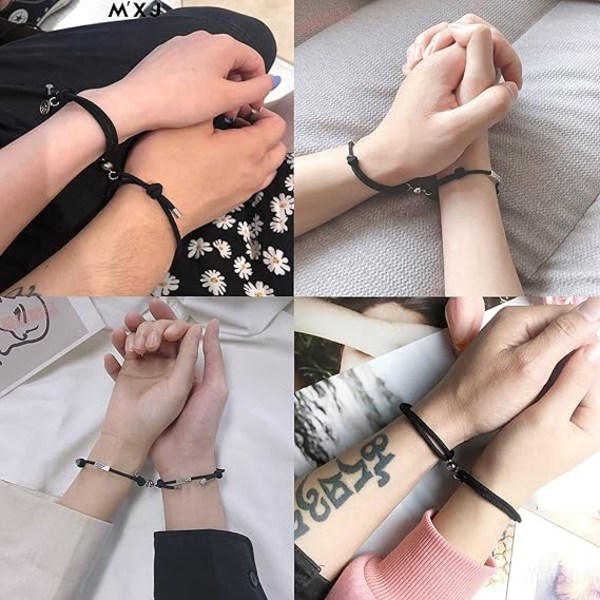 Par magnetiske armbånd, til kæreste mænd, kvinder og din elsker, 2 stk gensidigt matchende par armbånd med kærlighed hjerte vedhæng-grå og grå