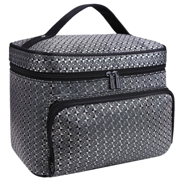 Makeup Taske Bærbar Argyle Glat Refleksbånd Lynlås Opbevaring silver