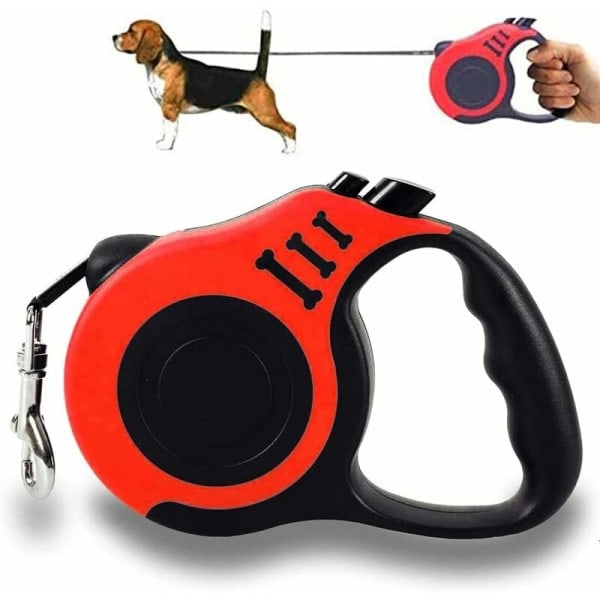 Retraction leash for dogs - Retraction leash for small and medium-sized dogs (red, up to 5 m)