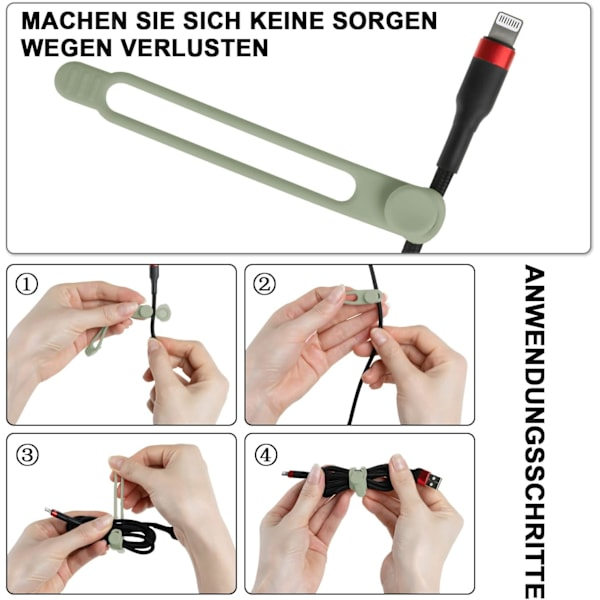 16 stk silikonkabelbindere, kabelarrangør, gjenbrukbar Green