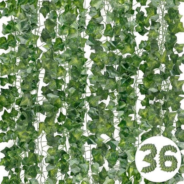 Kunstig Vedbend - Falsk Vedbend - Udendørs Kunstig Vedbend - Kunstig Blomstervæg - 36 Stykker, 75,6m - til Soveværelse, Køkken, Have