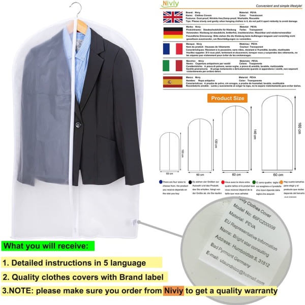6-pack Mothsäkra klädskydd med dragkedja för garderobsförvaring