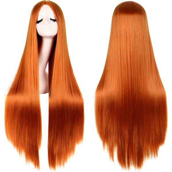 32 tommer 80 cm lang lyserød cosplay parykker til kvinder lige syntetisk hår fuld paryk midterskilning til fest - orange