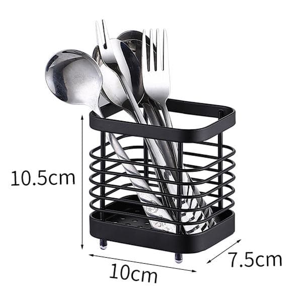 2 køkkenredskabsstativer rustfrit stål, bestikkurv, vask, tilbehør, bestik, sort - 10 cm