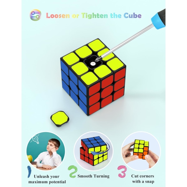 3X3 Speed ​​Cube, Qihang 3X3X3 Original Speed ​​Cube Super-holdbar klistermærke med levende farver (3x3x3)