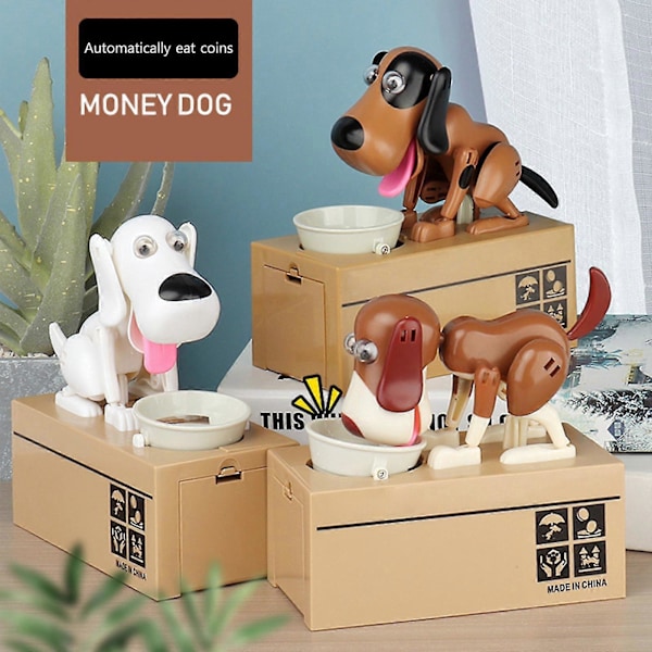 Spargris Bank Piggy Mekanisk Choken Mynt Sparande Hungrig Äta Hund Robotisk, 100% Ny brown