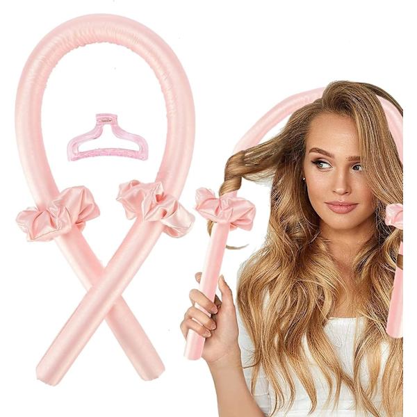 Varmeløs krøllehovedbånd, varmeløst hårkrøllesæt, ingen varmebølgehårkrøllere stylingværktøjer til langt mellemlangt hår (Pink)