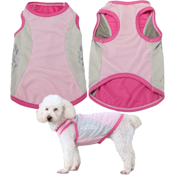 Hundekølevest, sikker hundefrakke med reflekterende strimmel, åndbart mesh-hundetøj til sommer, letvægts-kølende hundejakke (L, pink)