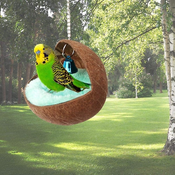 Naturlig kokosnøddeskal Fuglerede Hus Seng til kæledyr Papegøje Budgie Parakit Cockatiel Conure Canary