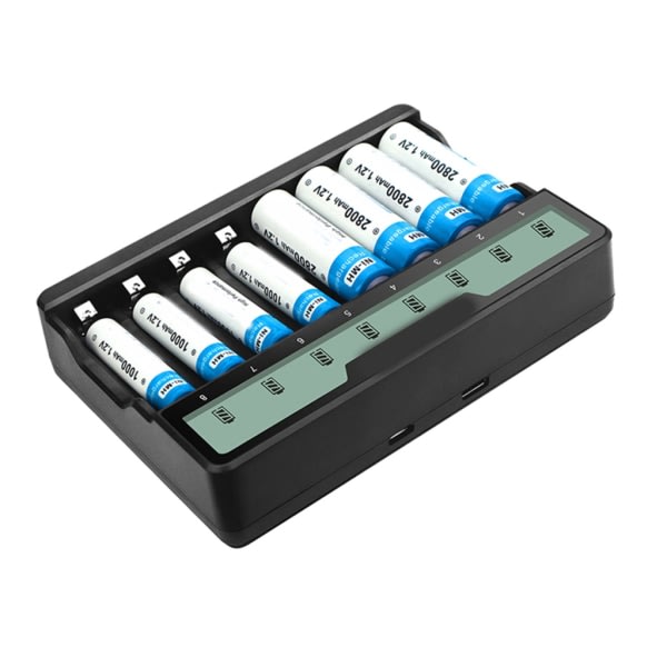 Universal batterilader med LCD-skjerm Allsidig batterilader Hurtigladeenhet Støtter AAA AA-batterier