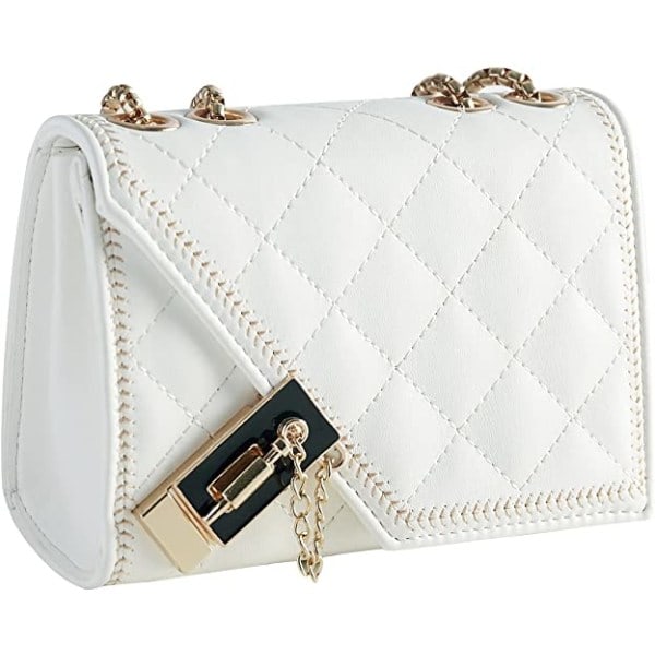 Tab PU Leather Shoulder Bag Chain Square Wallet, White