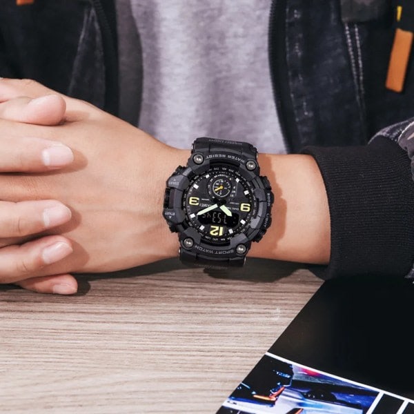 Mænds Digitale Ur SKMEI Classic 5ATM Vandafvisende Smartwatch med Alarm LED Baggrundsbelysning Dobbelt Skærm Elektronisk Analog 12/24 Format
