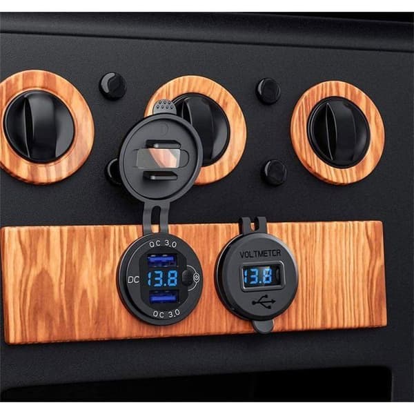 Billader USB Hurtiglading QC 3.0 Dobbel Port Vanntett Adapter 36W Rask Lading med Digital Voltmeter