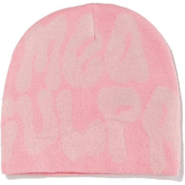 Beanies, bogstaver Print Beanies Mea Y2k Beanies, hat til kvinder mænd, slouchy beanies og strikkede beanies til unisex (sort og hvid) Pink