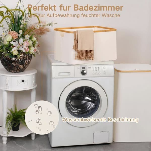 60L hopfällbar tvättkorg i bambu. Elegant beige design. Idealisk för förvaring i sovrum/badrum. Beige