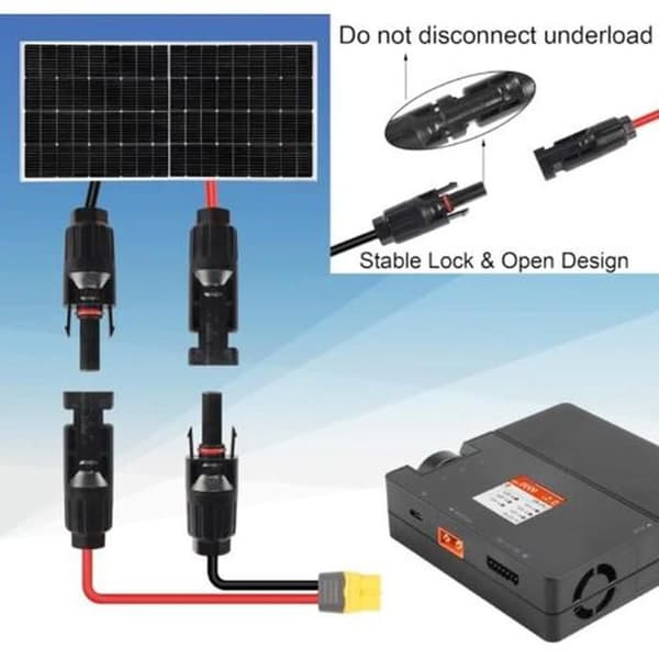 XT60 12AWG solcellepanelkontakt, 1,5 m kobberkabel, IP68 vanntett adapter for bærbar kraftstasjon - Generator-1
