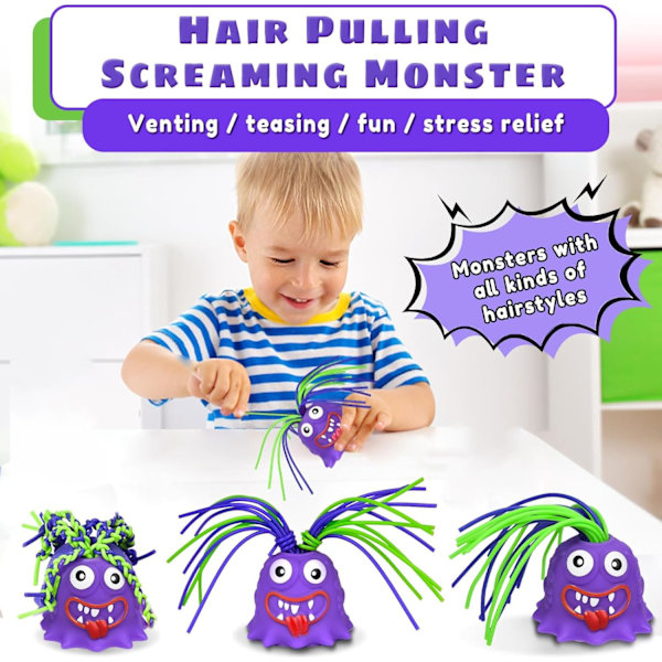Hårtræknings-fidgetlegetøj - Hvert skrig er forskelligt, stressaflastning og anti-angst-legetøj til børn og voksne, træk i håret monster squeeze-legetøj (P)