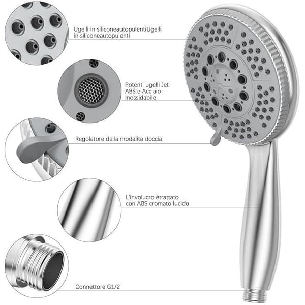 Dusjhode + 1,5 m dusjslange i stål, 3-trinns dusjhode, antikalk dusjhode med dyse
